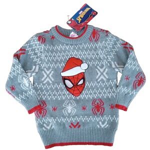 Marvel Spider-Man Toddler Holiday Sweater Size 2T Gray Red White NWT